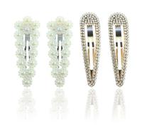 4PCS Rhinestone Snap Hair Clip Metal Hair Clips Gold Snap Hair Clip Hair Clips with Rhinestone Shining, Pearl Hair,Pin Decorative Party Hair Accessories for Women Girls