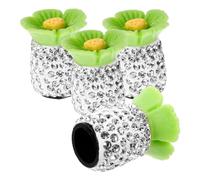 4pcs Rhinestone Tire Valve Caps for Cars and Scooters Decorative | Rubber Stem Covers, Wheel Bling for Trailers, Keeps Dust, Green Blossom Style