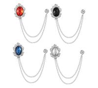 4PCS Rhinestone Vintage Brooch Lapel Pin Chain Suit Tassel Collar Hanging Chains for Shirts Badge Tuxedo Accessories Scarf Tie Pins for Women Men Birthday Gift, 3.2cm, Zinc, cubic zirconia