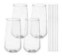4Pcs Ribbed Drinking Glasses with Glass Straws, 500ml Vintage Iced Coffee Cups Glassware Iced Latte Cup Glass Tumbler Set Reusable Glassware Cocktail Glasses for Beach Party Beer, Tea, Juice(4pcs-B)