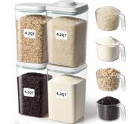4Pcs Rice Storage Container 4.2Qt | 7.8Lbs Plastic Food Storage Container Bin with Pop-Up Lid & 0.13Qt Measure Scoop for Flour Sugar Cereal Grain Kitchen Pantry Organizer