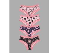 4pcs Romantic Women Contrast Lace Illustration Allover Scattering of Stars & Moons Print Hipsters Panties