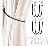 4Pcs Rope Curtain Tiebacks, Black Tie Backs for Curtain, Black Curtain Tie Simple, Curtain Rope Holder Buckle for Curtain (Black-4Pcs)