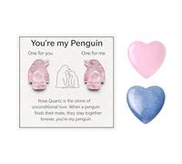 4Pcs Rose Quartz Healing Crystal Set, Penguin & Heart Gemstones for Anxiety & Stress Relief, Worry Stone Gifts for Women, Home & Desk Decor