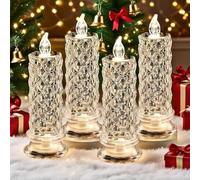 4PCS Rose Shadow Led Flameless Candle Lights, LED Crystal Candle Lights, Battery Operated Romantic Clear Pillar Candles Set for Christmas Wedding Table Decorations (White)