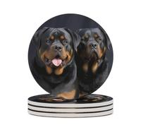 4PCS Rottweiler Wallpaper Coasters Non-Slip Round Drink Coasters with Ceramic Stone and Cork Base, Heat Resistant Absorbent 33.00Stone Coaster Set for Kinds of Mugs and Cups, 4 Inch