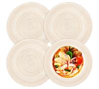 4Pcs Round Braided Woven Place Mats, 30 x 30cm Round Placemats and Coasters | Heat Resistant and Non Slip, Washable Braided Woven Place Mats, Cream Placemats for Kitchen, Home, Restaurant(Beige)