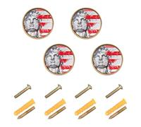 4PCS Round Cabinet Knobs USA - Statue of Liberty & Stars - Stripes Modern Knobs for Wardrobe 1.26"(32mm)