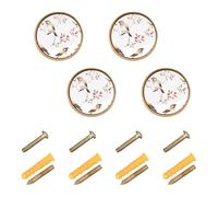 4PCS Round Cabinet Pulls 1.26"(32mm) Vintage Control Knob for Door and Drawer Cartoon Cedar Waxwing Birds White