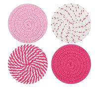 4PCS Round Cotton Coasters, Handmade Woven Drink Coasters, Minimalist Absorbent Coaster for Tabletop Protection and Home Decor, Bohemian Coaster for Various Cups, Cup Mat for Coffee Tables and Desks