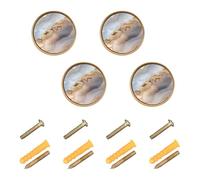 4PCS Round Knobs Marble Beige Grey Boho Dresser Knobs Gold for Wardrobe 1.26"
