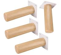 4pcs Round Solid Wood Furniture Leg,DIY Replacement Sofa Couch Bed Legs,Modern TV Cabinet Coffee Table Cupboard Bench Dresser Ottoman Loveseat Feet,with Mounting Accessories,Rubber Wood