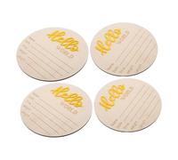 4pcs Round Wooden Baby Arrival Sign for Newborn Photos | Rustic Yellow Plaque, Records Birth Date Time Weight and Height, for Baby Showers and Nursery Tabletop