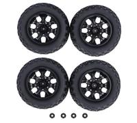 4PCS Rubber RC Truck Tires with M4 Lock Nuts, 1/10 Off Road RC Tires, 7 Spoke Rim Wheel for Axial HSP HPI, Non Slip Tread Design with 12mm Hex Hub