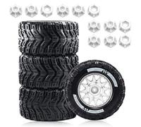 4PCS Rubber Tires Wheels 128x68mm/2.8 Hex Hub 14mm RC Replacement Parts for 1/10 ARRMA TRAXXAS HPI KYOSHO MJX Monster Truck RC Car (White)