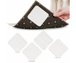 4PCS Rug Pad Gripper For Hardwood Floors No Damage, Non Slip Rug Underlay With Strong Hold To Keep Corners Flat, Rug Stickers For Wooden Floors And Grippers For Laminate Floor, Reusable Anti Slip