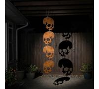 4PCS Rusted Skull Wind Spinner Ornaments, Vintage Metal Skeleton Hanging Decorations, Outdoor Garden Patio Halloween Party Decor, Weatherproof Rustic Yard Hanging Pendants