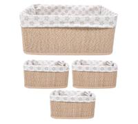 4pcs Rustic Woven Nursery Basket for Room Organiser Coffee | Bamboo and Cloth Build, Rounded Braided Shape, Quick Access for Creams and Books in Nursery Play Areas