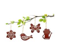 4pcs Rusty Bird Flower Kettle Garden Silhouette Courtyard Decoration Garden Ornaments, Unique Tree Decor Pendant Ornament For Living Space,Home Metal Wall Decor Silhouette Art