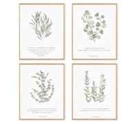 4pcs Sage Christian Wall Art Posters Vintage Verse Canvas Paintings Eucalyptus Leaves Motivational Quotes Picture for Office, No Frame (20x25cm)