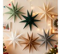 4Pcs Sage Green 9-Pointed Paper Star Lanterns 12 Inch Christmas Hanging Lamp Paper Decorations Handcrafted Christmas Ceiling Decorations Shade Wedding Birthday Home Party Decoration