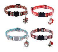 4pcs Santa Claus Snowflake Christmas Kitten Collars with Bells, Adjustable Breakaway Cat Collars for Kittens & Puppies