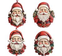 4Pcs Santa Ornaments, Acrylic Santa Head Ornaments for Christmas Tree Decoration Hanging Decorations for Home Decor Holiday Party