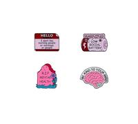 4Pcs Sarcastic Mental Health Enamel Pin Set Funny Quote Brooches Lapel Badges for Backpacks Jackets Lanyards Hats and Accessories Decoration