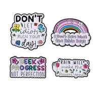 4Pcs Sassy & Inspirational Quote Enamel Pins Set, Funny Sayings Lapel Brooches, Floral Rainbow Enamel Badges for Backpacks, Jackets, Clothing, Hats