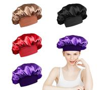 4Pcs Satin Bonnets Cool Breathable Single Layer Silk Bonnet Night Sleep Cap Sleeping Curly Hair with Tie Band for Women Sleeping Washing Face Applying Makeup Doing Housework