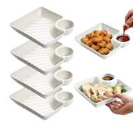 4pcs Sauce Separated Plate,2026 New Reusable Chip and Dip Bowl Serving Dishes for Entertaining,Japanese Dumpling Plate,for Appetizer Sushi Taco Salsa Charcuterie-White