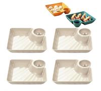 4Pcs Sauce Separated Plate,Japanese Dumpling Plate with Sauce Dish,Reusable Japanese Plates Dipping Plates for Dumplings,Tacos,Appetizers,Fruit & Charcuterie,Party and Everyday Dining
