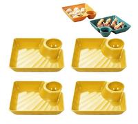 4Pcs Sauce Separated Plate,Japanese Dumpling Plate with Sauce Dish,Reusable Japanese Plates Dipping Plates for Dumplings,Tacos,Appetizers,Fruit & Charcuterie,Party and Everyday Dining