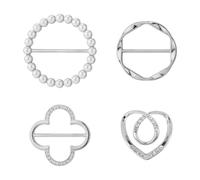 4pcs Scarf Ring Clip, Shirt Ties Clips Fashion Scarf Buckle Ring Tee Clothing Ring Wrap Holder Clothes Corner Knotted Button Pin for Women for Loose Clothes Scarf Clasp Shawl Sweater(Silver)