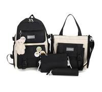 4PCS School Backpack Combo Set, School Bags For Girls With Crossbody Bag And Handbag, Casual Daypacks With Pencil Case For Boys Girls, Student Bookbag With Pendant For Primary Secondary (black)
