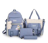 4pcs School Bags Set for Teen Girls Aesthetic Kawaii Backpacks, Blue, L, Daypack Backpacks