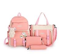 4pcs School Bags Set Kawaii Backpacks for Teen Girls School Backpack School Aesthetic Backpack with Accessories, Pink, Large