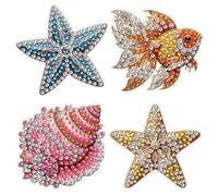 4Pcs Sea Star & Fish Brooches with Detachable Buckle 5D Rhinestone Pins