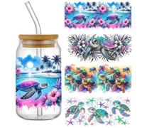 4pcs Sea Turtle UV DTF Cup Wraps Winter UV DTF Transfer Waterproof Sticker for Glass Cups Furniture Craft DIY Crafts,Rub on Transfer Stickers for DIY Water Bottle Laptop Decal Wood Car
