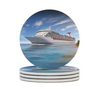 4PCS Seaside Cruise Ship Coasters Non-Slip Round Drink Coasters with Ceramic Stone and Cork Base, Heat Resistant Absorbent 33.00Stone Coaster Set for Kinds of Mugs and Cups, 4 Inch