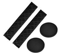 4PCS Seat Belt Covers Set，with 2PCS Rubber Cup Holders,Seat Belt Pads, Seatbelt Covers, Suitable for Children and Adults. (Black)