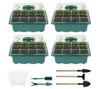4Pcs Seed Trays, 12 Cells Seed Sprouting Tray with Lids, Sdjustable Ventilation Holes and Drainage Hole, Stackable Propagators for Vegetables, Flowers and Herbs, Seeds Starter Tray for Greenhouse