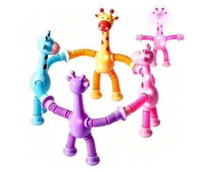 4PCS Sensory Tubes, Tubes Sensory Tools with Telescopic Suction Cup Giraffe Design, Beautiful Shape Formation for work Focus Enhancemento Activities, in Blue Pink Purple Yellow