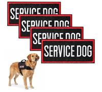 4Pcs Service Dog Patches with Hook and Loop, Removable Dog Vest Patches Red Border Service Dogs Badge for Dogs Harness, Collar and Leash
