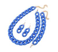 4pcs/Set Acrylic Link Chain Choker Necklace for Women Bohemain Matte Colorful Statement Earrings Bracelet Necklaces Jewelry Sets,Royal Blue,One size