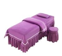 4pcs/Set Beauty Salon Bedding Set Skin-Friendly Massage Spa Bedskirt +Stoolcover+Pillowcase+Quilt Cover Bedspreads(Purple,190x80cm)