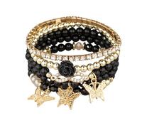 4Pcs Set Bohemian Butterfly Crystal Stone Stretch Pendant Bracelets for Women Gold Beaded Stackable Stretch Bracelet Colorful Charm Jewelry Boho Summer Beach, metal bead stone, stone