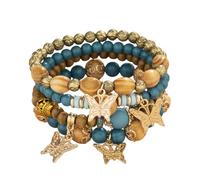 4Pcs Set Bohemian Butterfly Crystal Stone Stretch Pendant Bracelets for Women Gold Beaded Stackable Stretch Bracelet Colorful Charm Jewelry Boho Summer Beach, alloy, stone