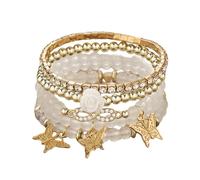 4Pcs Set Bohemian Butterfly Crystal Stone Stretch Pendant Bracelets for Women Gold Beaded Stackable Stretch Bracelet Colorful Charm Jewelry Boho Summer Beach, metal bead stone, stone