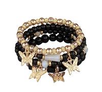 4Pcs Set Bohemian Butterfly Crystal Stone Stretch Pendant Bracelets for Women Gold Beaded Stackable Stretch Bracelet Colorful Charm Jewelry Boho Summer Beach, Metal bead Stone, stone